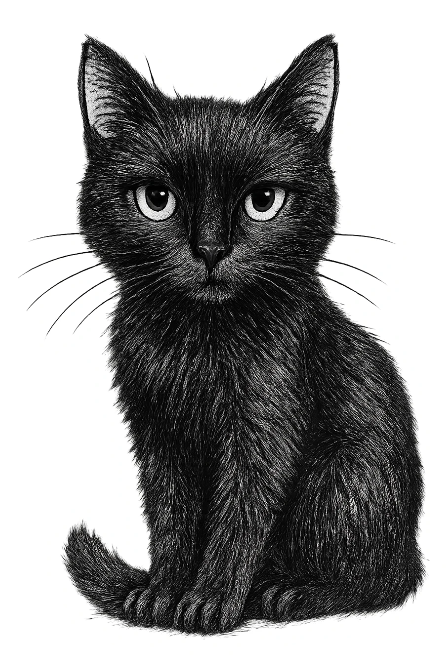 Make the black cat more detailed while keeping the hand-drawn sketch line art style, with no background. sticker