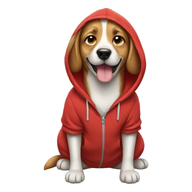 Dog wearing a red hoodie sticker