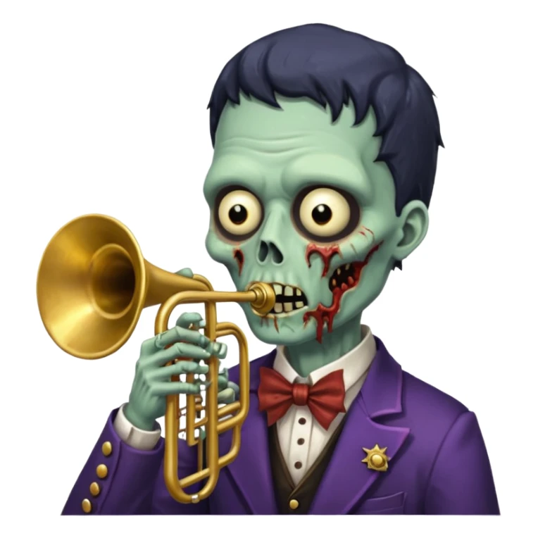 Zombie trumpeter – cracked trumpet, cheeks puffed, eerie parade feel. sticker