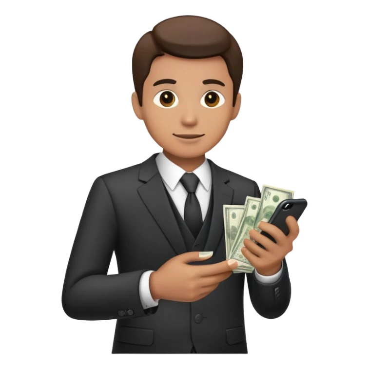 a guy wearing a suit holding money and their phone sticker