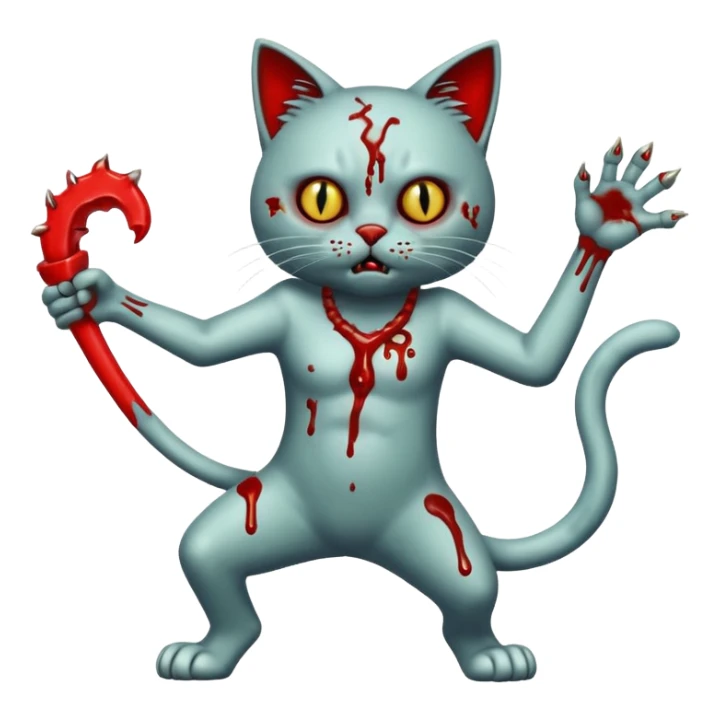 bloody zombie cat full body with action pose sticker