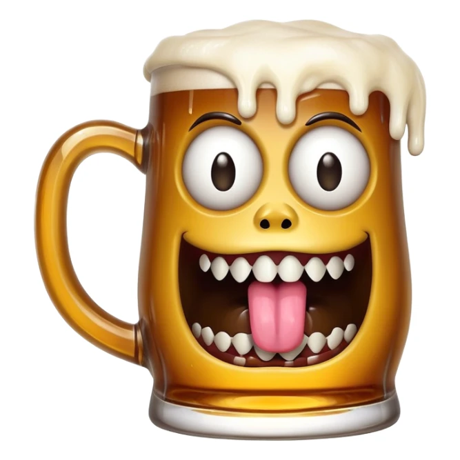 Mimic monster disguised as a beer mug with teeth and tongue, tipsy looking eyes sticker