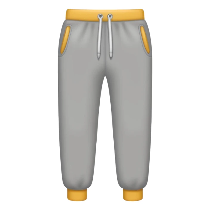 A realistic simple grey sweatpants icon, no person, isolated on transparent background, flat emoji style sticker