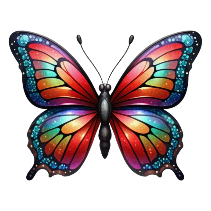 sparkly black and red glittery iridescent rainbow transparent butterfly with detailed intricate patterns sticker