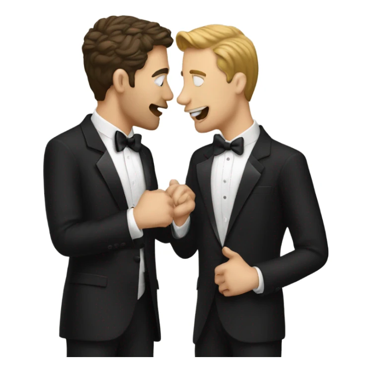 Two white guys kissing, black tuxedos sticker