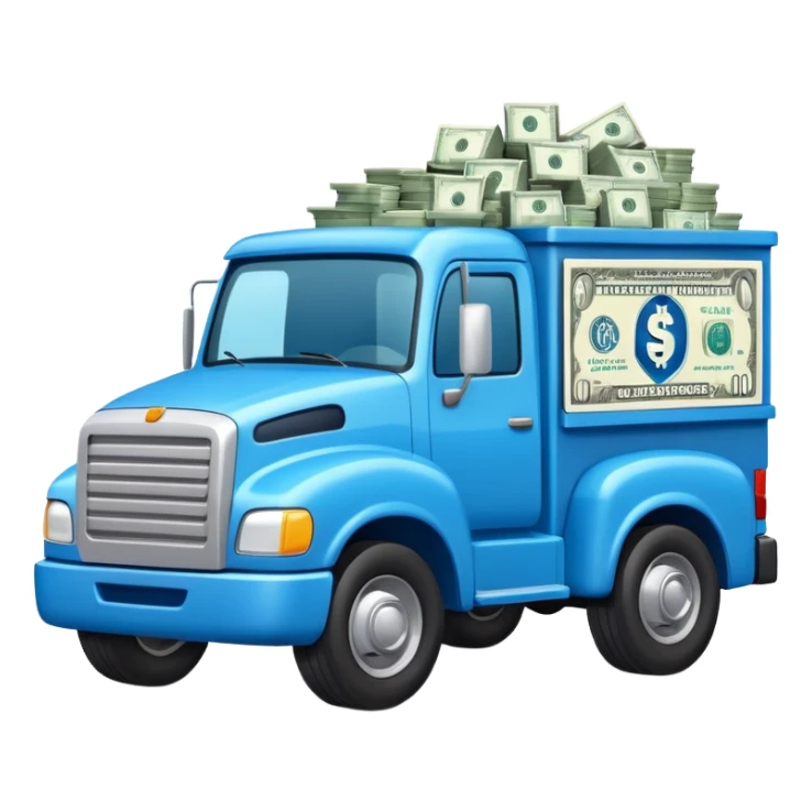 blue truck with money sticker