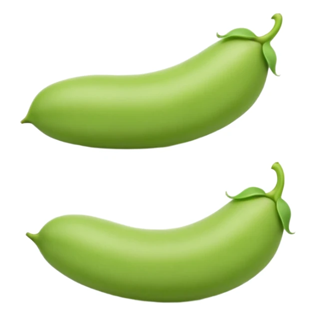 fresh fava beans, two or three, bright green, out of pod, soft curved shape, smooth matte, plump, tender, size and contour variation, optional open pod, no bowl or plate, no faces, clean 3D, soft shadows, transparent background, emoji scale sticker