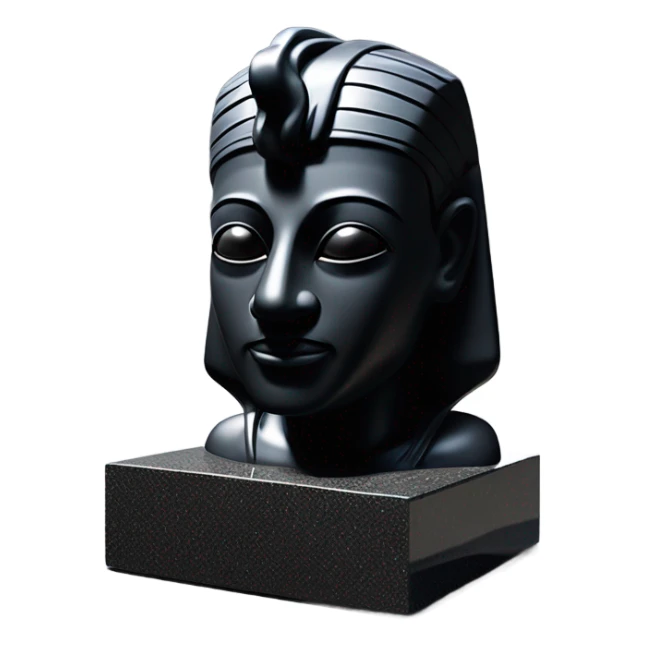 Osiris obsidian statue on granite 30 ton brick, massive size, sunlight behind, sunset colors, reflections on black stone polished clean perfect, photography angles sticker