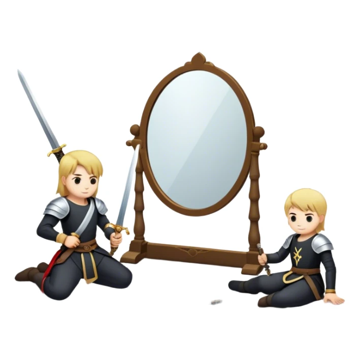 the sword on the floor and a mirror person sticker