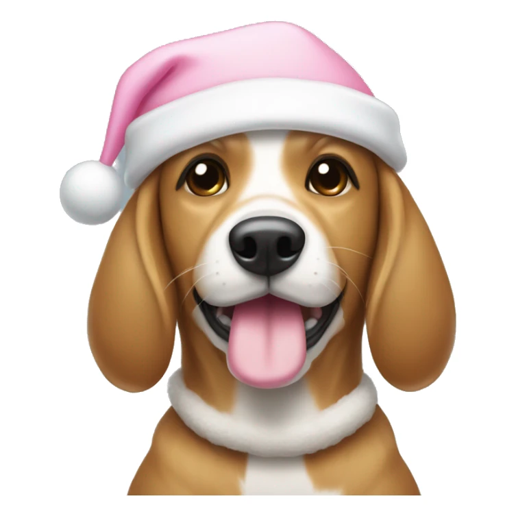 Dog with light pink Christmas hat and white bone in mouth sticker