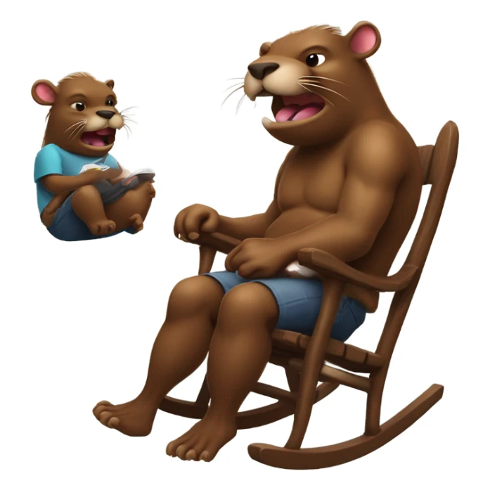 Giant beaver man in rocking chair petting his demon pet sticker