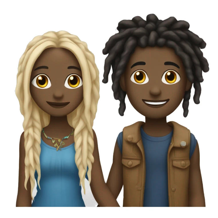 A pretty black girl with dreads holding hands with a blonde white boy with blue eyes sticker