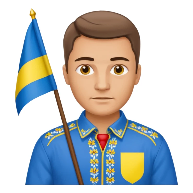 photorealistic Ukrainian man with the flag of Ukraine sticker