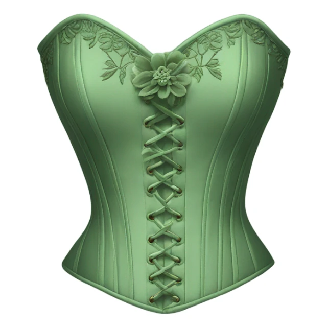 Sage green corset with flower embroidery, isolated sticker