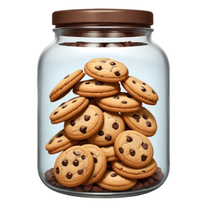 A chewy chocolate chip cozy cookie in an organized jar, saying "Cookie Jar" with some small illustrations on the jar to indicate there are cookies stored inside sticker