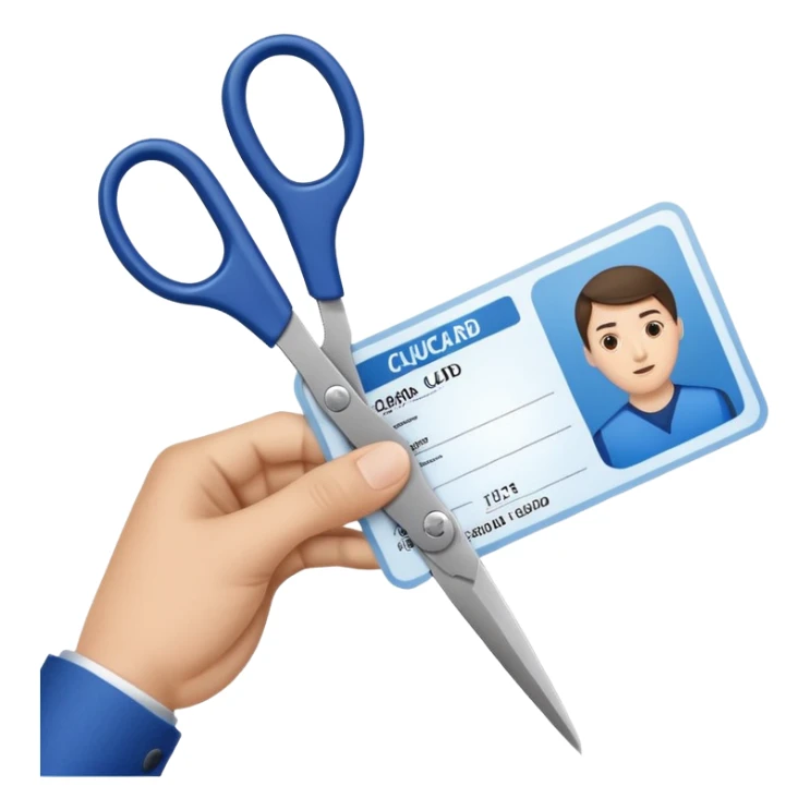 Scissors cutting an ID card in 2 parts.hyper realistic sticker