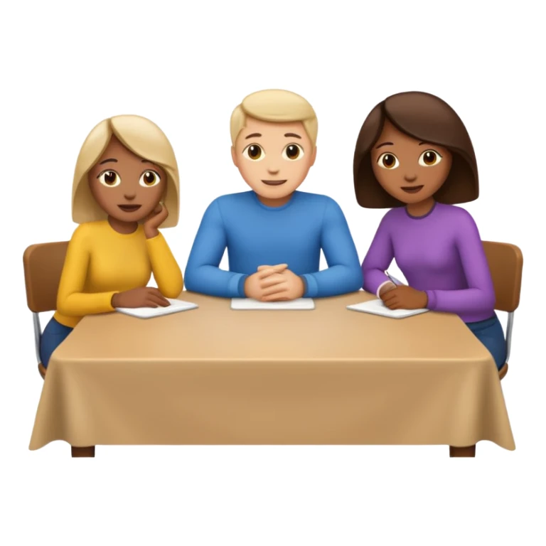 emojis de 3 personas en una mesa debatiendo ideas sticker