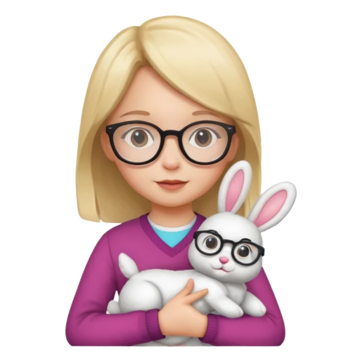 Girl kid with glasses → holding a toy rabbit sticker