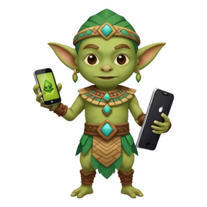 goblin with mayan custome dress and smartphone sticker