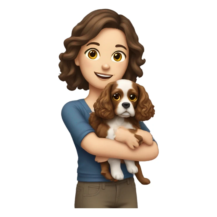 Brunette white girl holding yellow cocker spaniel sticker