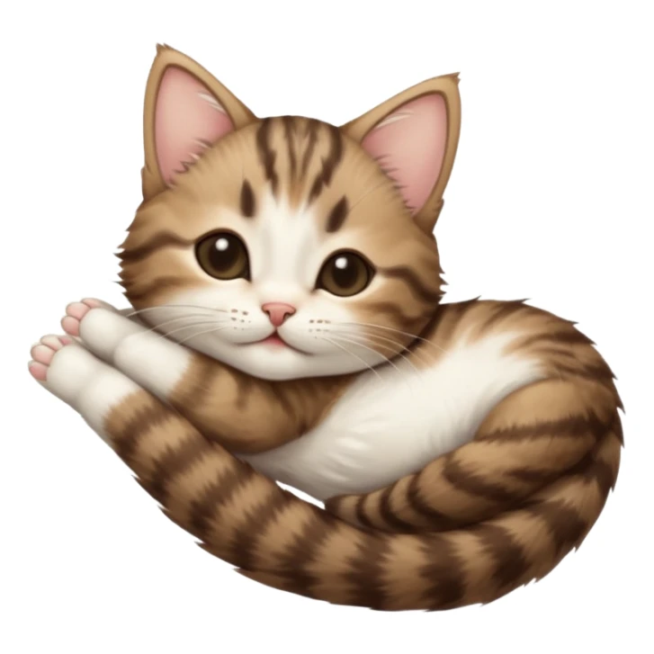 dark brown tabby and white kitten in funny positions stretched our upside down with eyes closed sticker