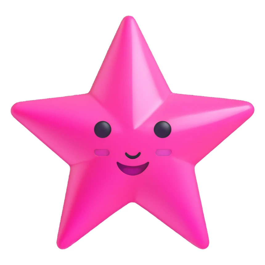 single large glossy vibrant pink star, emoji style sticker
