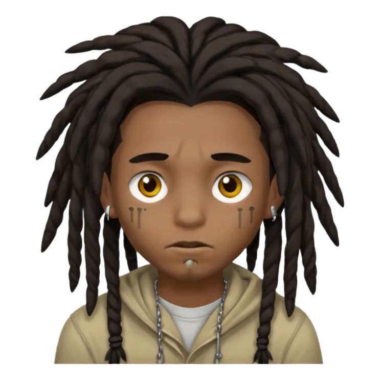 Dark-haired boy with medium-sized dreadlocks that cover part of his face and piercings sticker