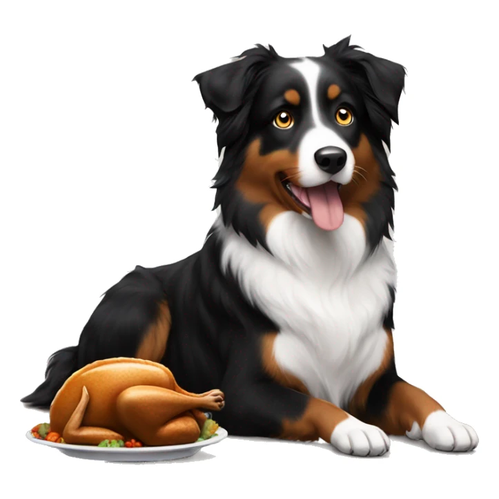 Black tri Australian shepherd eating thanksgiving dinner sticker