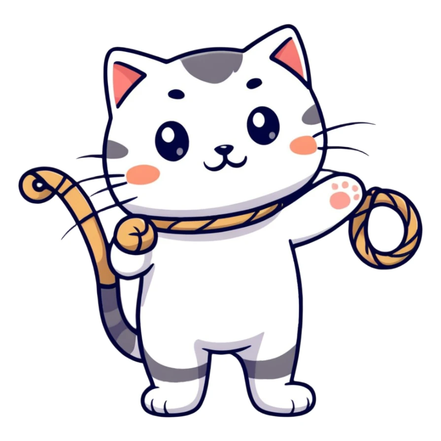 a cute cat holding rope in his hand sticker