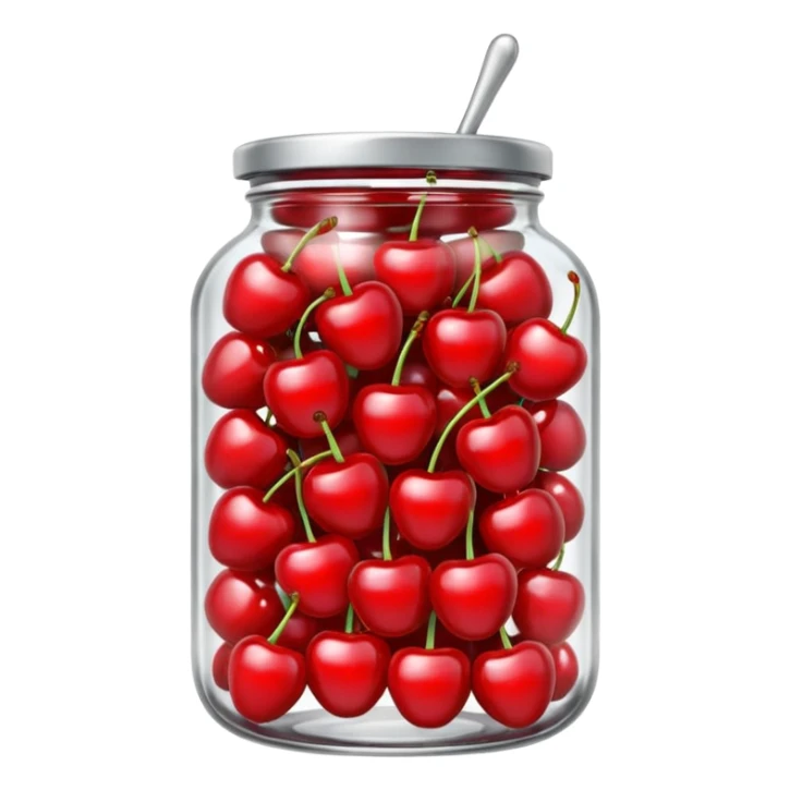Realistic glass jar with silver metallic lid filled with maraschino cherries inside of it. sticker