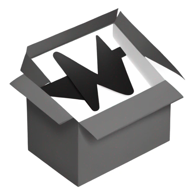 Flat 2D letter V with perpendicular wings inside flat black and white box sticker