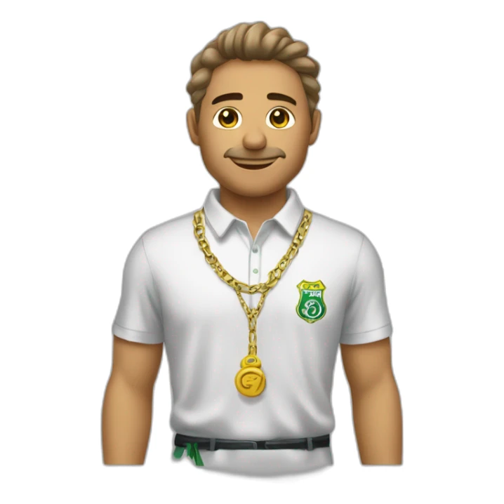 Crie um emoji de um garoto com camisa do Santos e uma corrente sticker