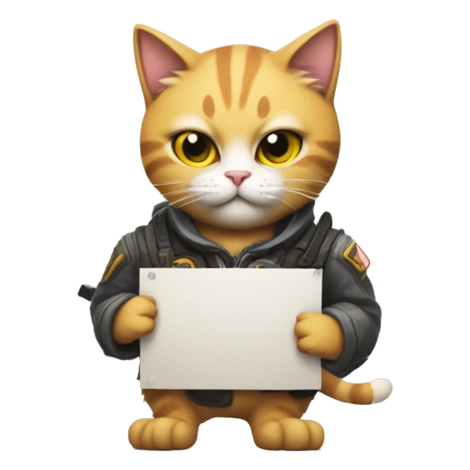 Cat holding a protest sign that says “overwatch sucks” sticker