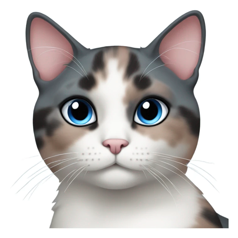 Dusty pink, dark grey and white tortoiseshell cat with blue eyes sticker