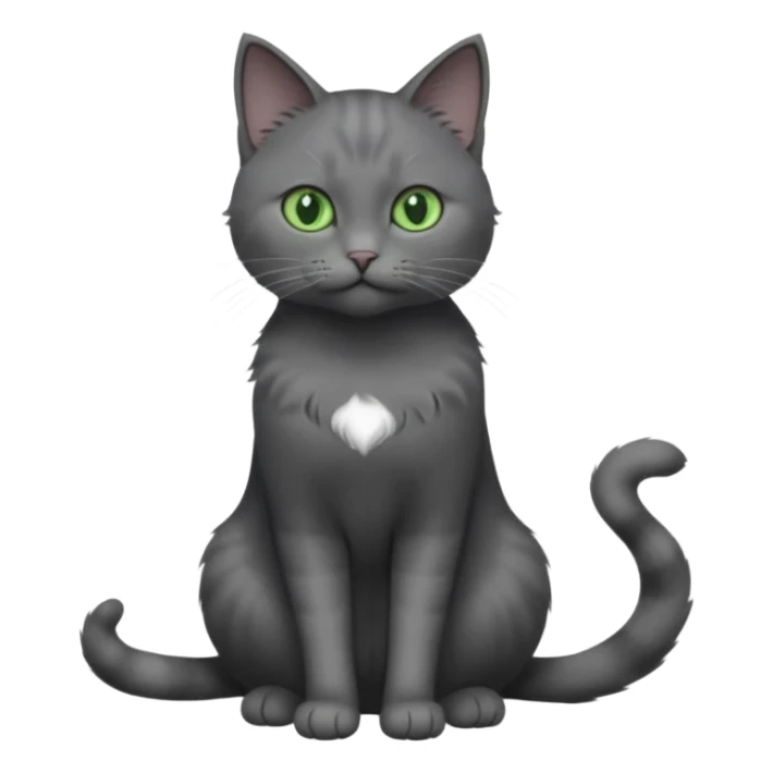 full body view of beautiful female solid dark grey cat with green eyes, grey face, white toes and white patch on chest sticker