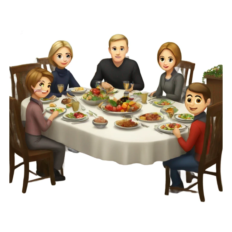 Russian family sitting at the New Year's table sticker