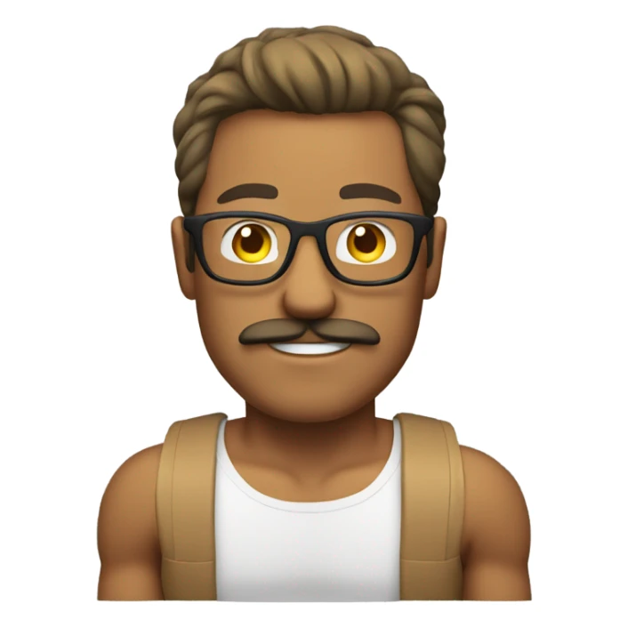 Tan man who is fit , flexing , with glasses and mustache  sticker