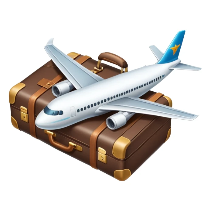 airplane with luggage and passport sticker