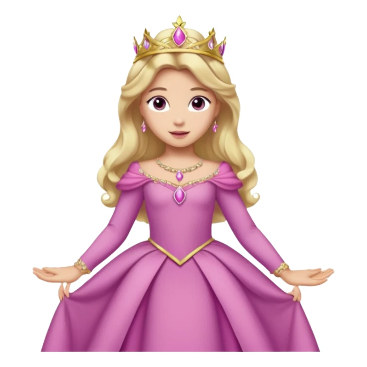 Princesa aurora Disney com vestido rosa escuro de manga comprida rosa claro com tiara pequena e dourada de corpo inteiro com olhos lilás fazendo uma pose sticker