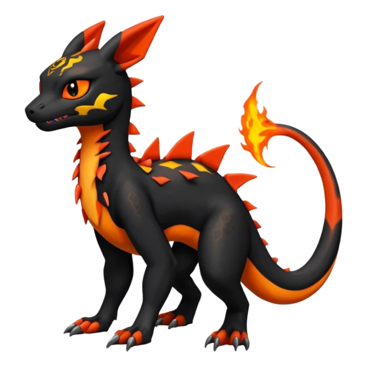 Exotic vibrant emo Volcanic Guilmon-Salandit-Umbreon-Fakémon-hybrid-creature (full body)  sticker