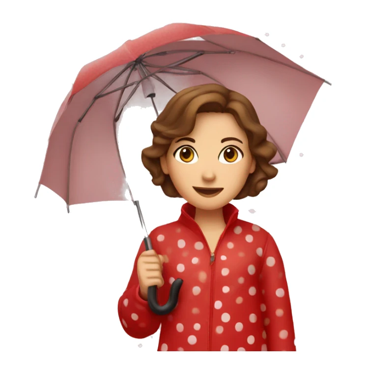 red polka dot umbrella with a girl with brown hair sticker