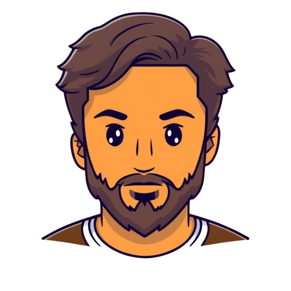 man face with beard, medium skin tone, and dark wavy hair sticker