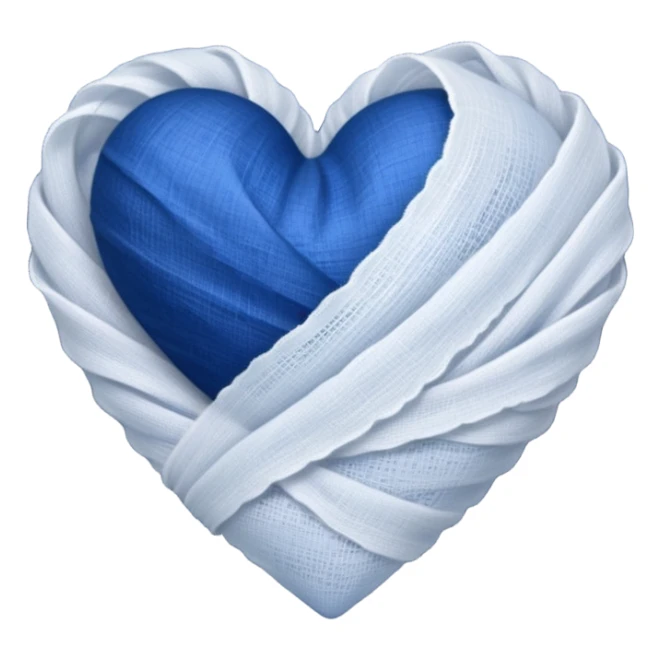 white gauze strip wrapped diagonally around a dark blue heart sticker