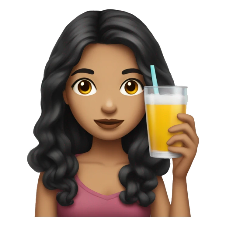 Girl with long lashes and dark hair holding a drink sticker