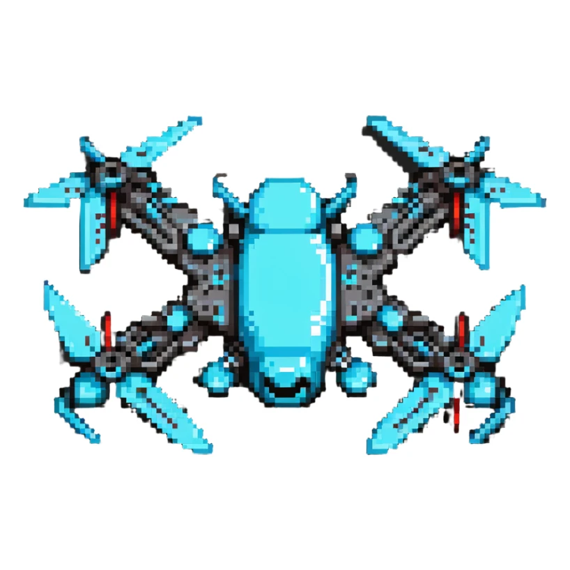 combat drone with weapons and cyan details sticker