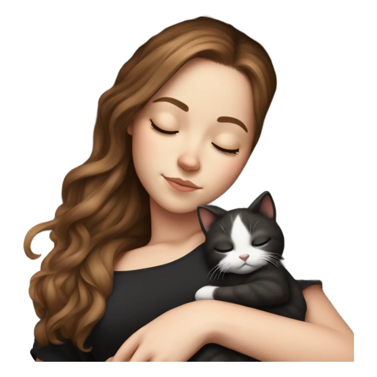 White girl brown hair sleeping with black and white kitty sticker