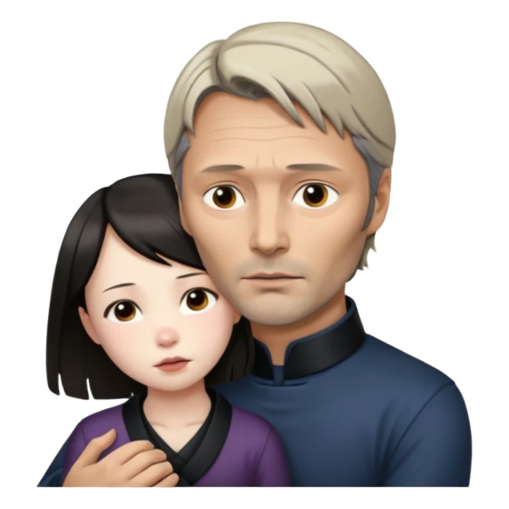 mads mikkelsen holds asian girl by the neck sticker