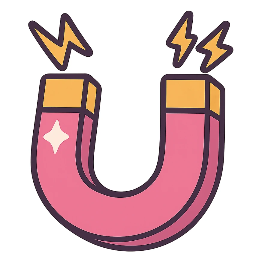 pink horseshoe magnet with shine, playful style sticker