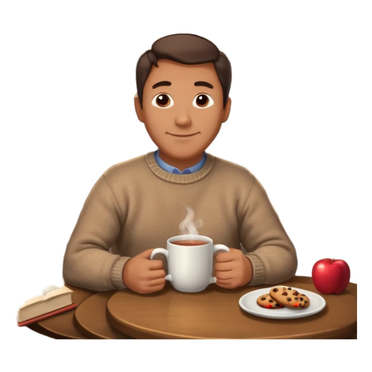 Cozy handsome 45 year old man sitting next to a nice fireplace with a hot apple cider, book, and plate of chocolate cookies. sticker