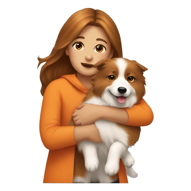 Girl with brown hairs hugs orange spitz nain sticker